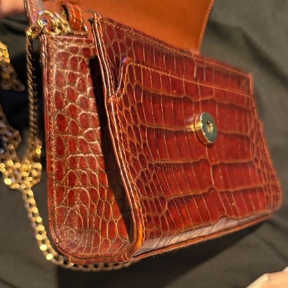 Vintage Liz Claiborne Brown Croc print Leather purse w/gold detachable Chain - Picture 5 of 16